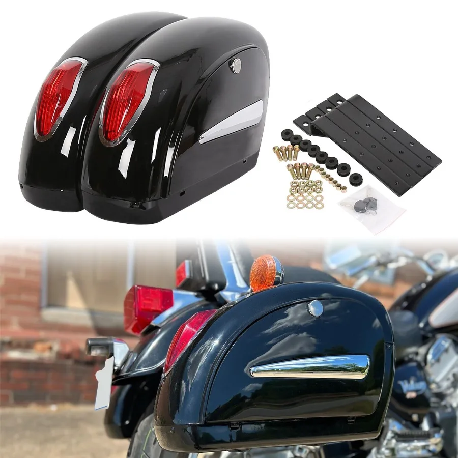 حقائب سرج صلبة للدراجات النارية مع أضواء LED لدراجة Harley Sportster Softail Dyna Honda #1