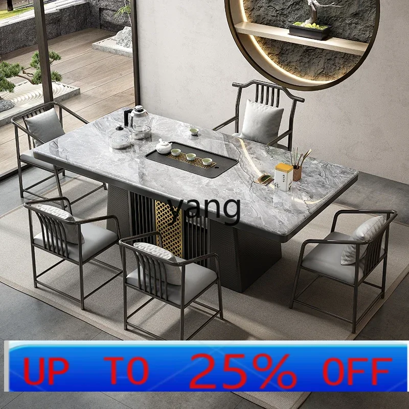 

CX Italian light luxury rock slab tea table and chair combination household balcony kung fu drinking tea table