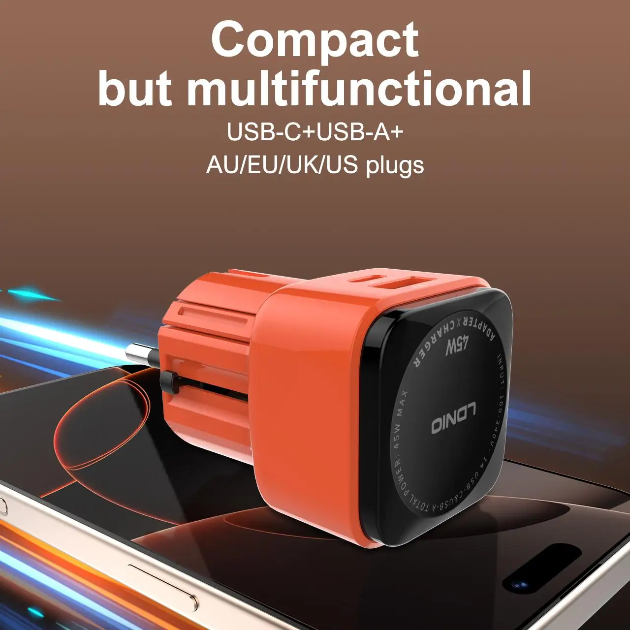 LDNIO PD 45W Turbo Charger Type C Fast Charging US EU UK AUS Kr Plug All In One Universal Travel Adapter Usb Chargers for Travel