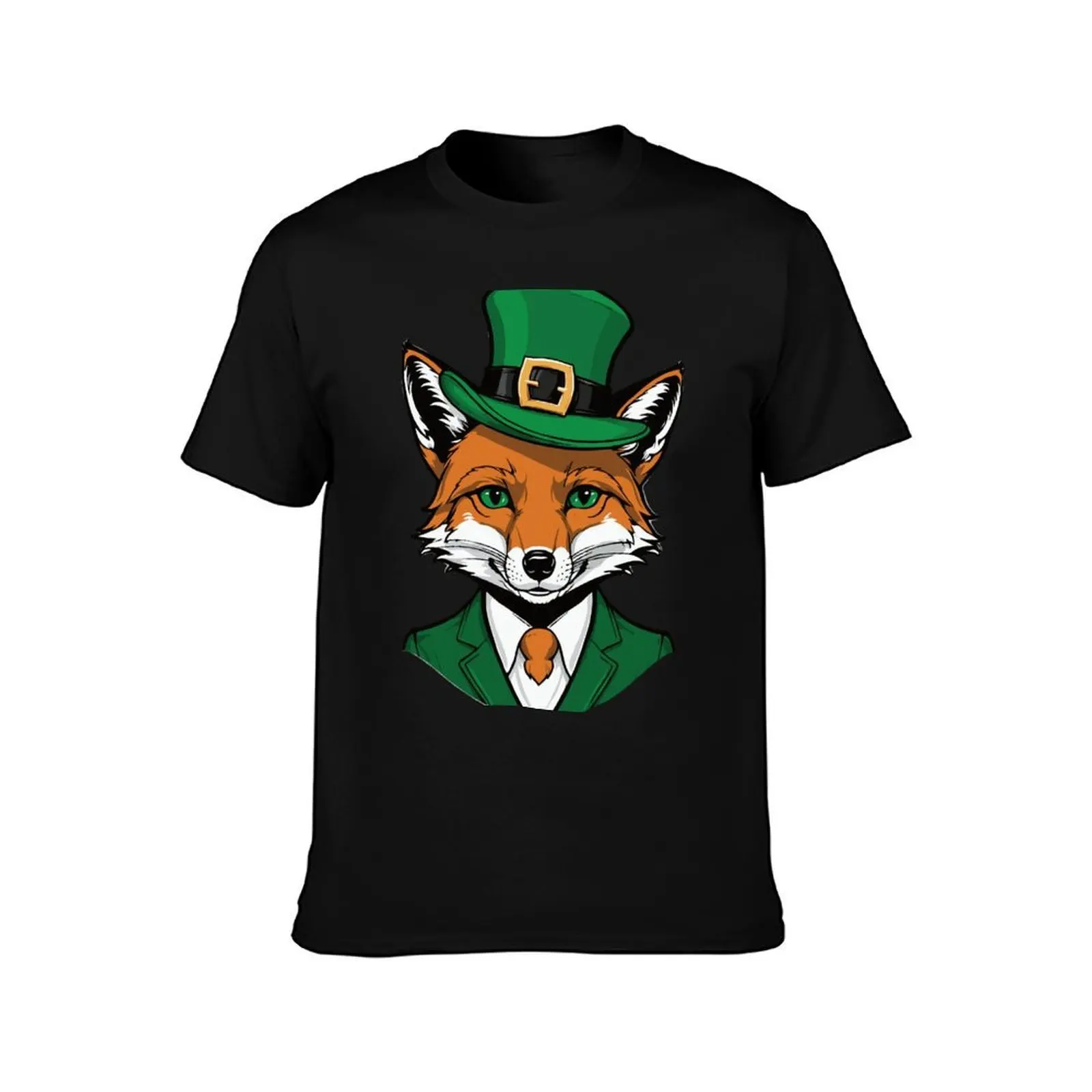 Whiskered Luck: St. Patrick's Fox with Green Leprechaun Hat T-Shirt, Summer Casual Cotton Tee, Oversized Streetwear Tops