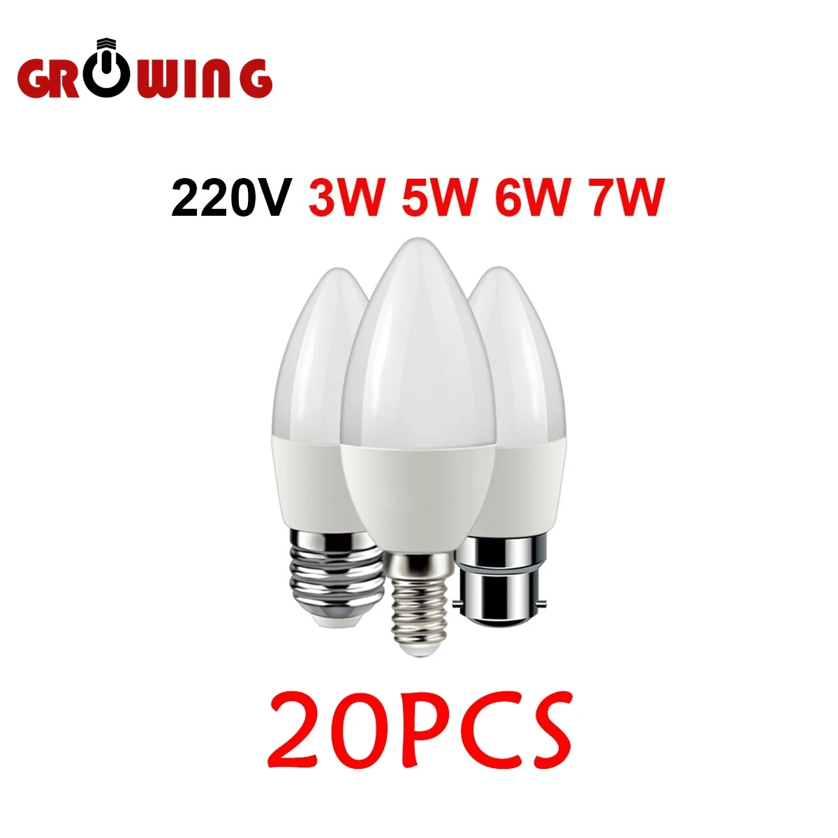 

20 Piece Led Candle Bulb C37 3w 5w 6w 7w Warm White Cold White Day Light B22 E14 E27 AC220v-240v 6000k For Home Decoration Lamp