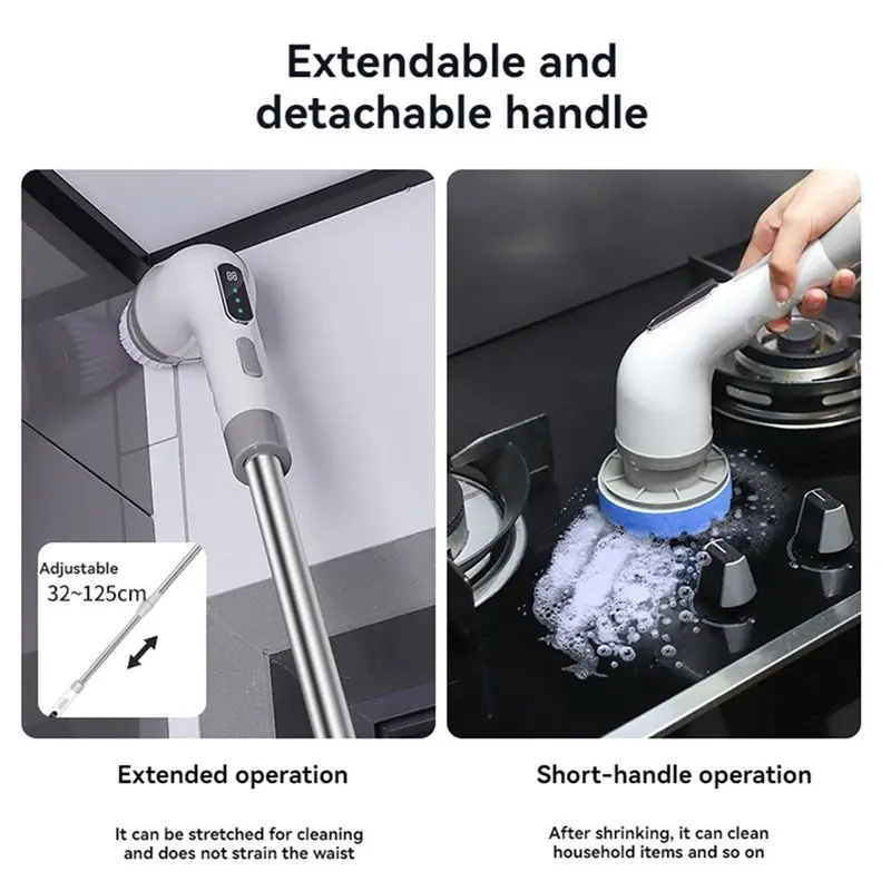 A56T-Multifunctional 9 Pieces Electric Cleaning Brush Wireless Charging Telescopic Handheld Scrubber For Head Kitchen Bathroom A