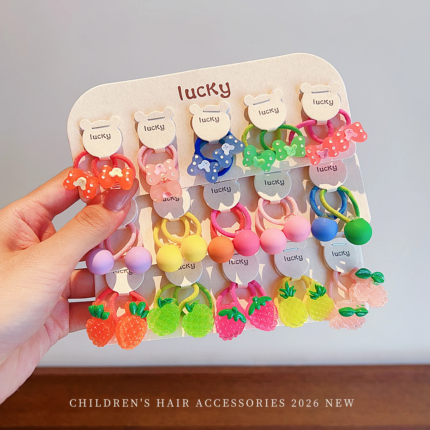 10 Stück/Set Cartoon-Bär Frucht Blume Schmetterling Haargummis Regenbogenfarben Acrylharz Haar-Accessoires für Mädchen Kinder Baby Geschenk – Detail 3
