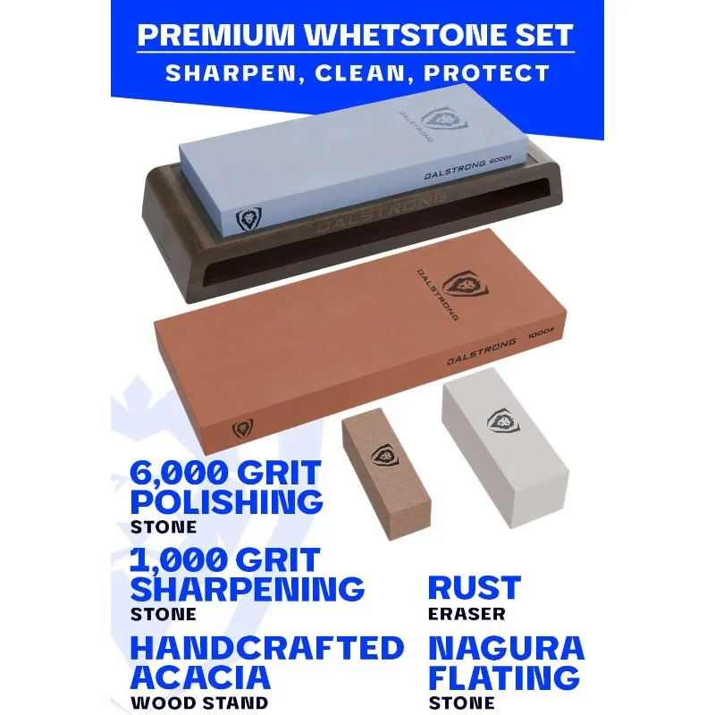 Premium Whetstone Kit  #1000/#6000 Knife Sharpening Kit   Extra Large Grit Stones   Top-Grade Corundum   Thick Knife