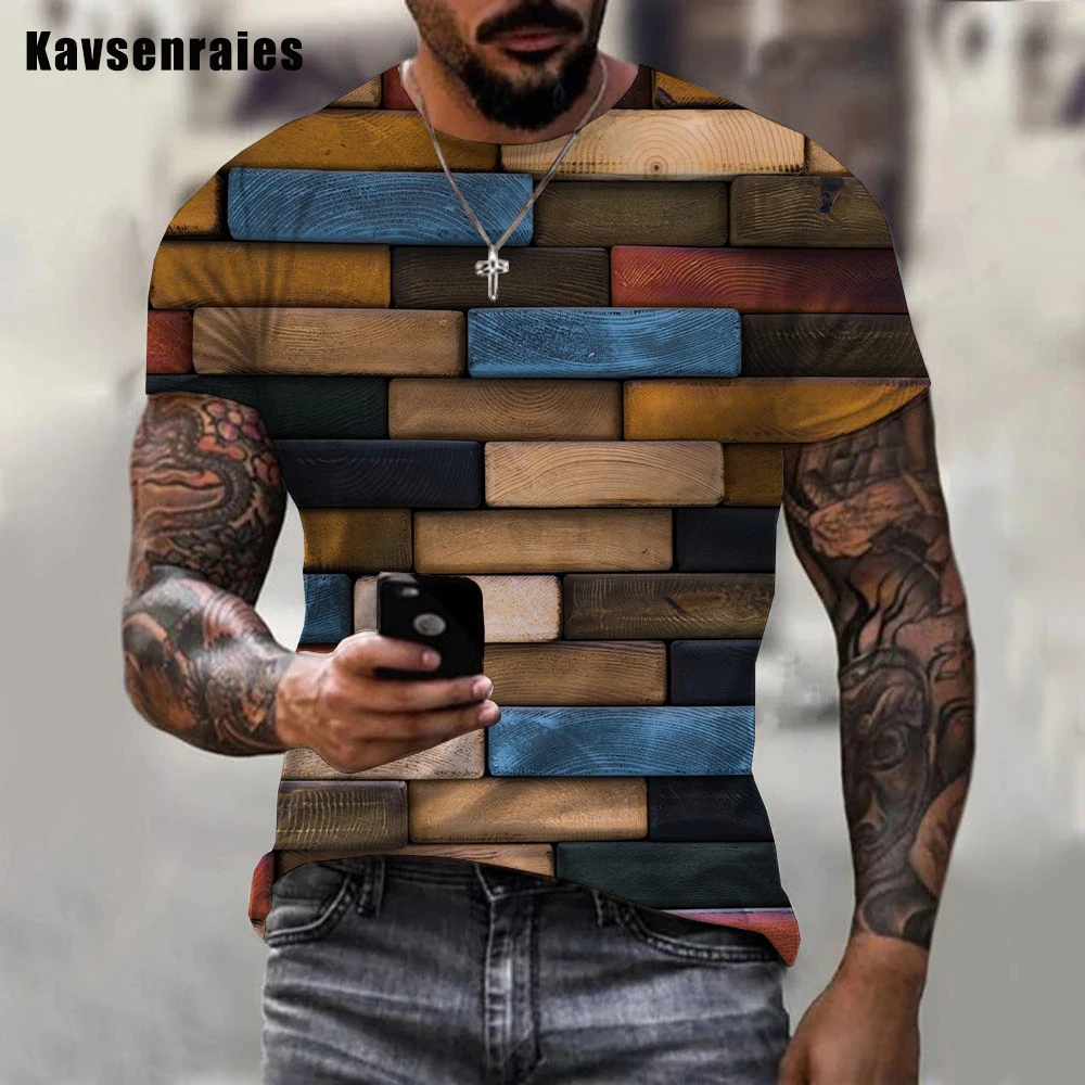 

2022 Men Casual Brick Wall Oversized T-shirt Fashion Colorful Stone Wall Printed 3D T Shirt for Men High Quality Summer