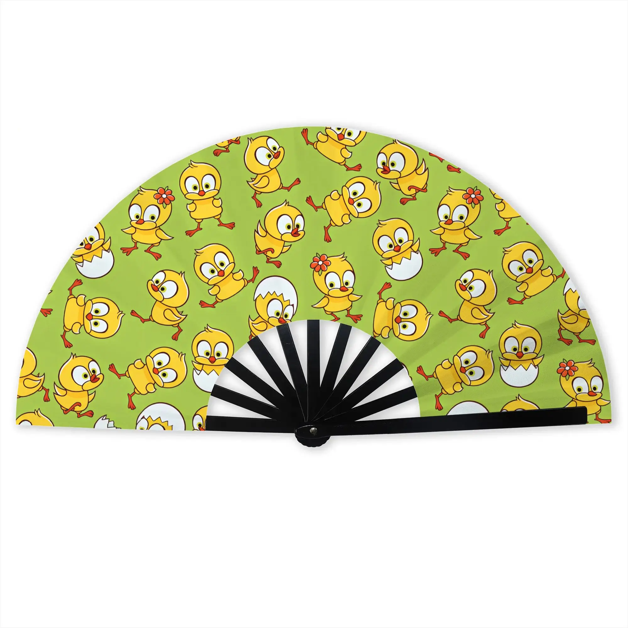 Fashion Trend Cute Cartoon Chicks Stylish Hand Fan  Men  Printed Polyester Fan Vintage For Sports Events Gift