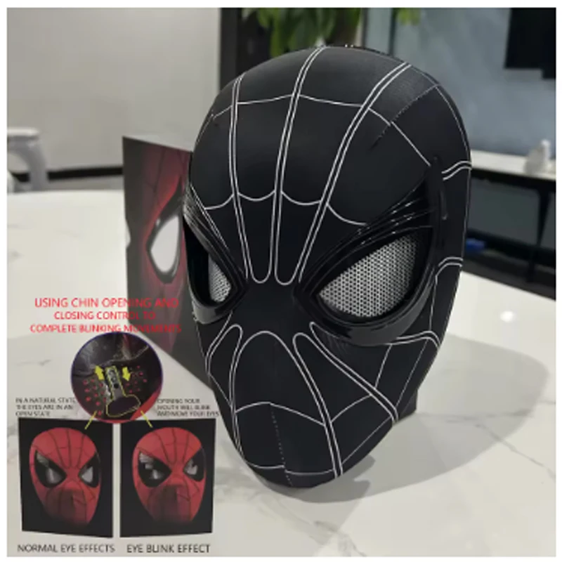 마스카라 스파이더맨 헤드기어 마스크 코스프레 움직이는 눈 마스크 스파이더맨 1:1 탄성 장난감 성인 어린이 선물 ﻿