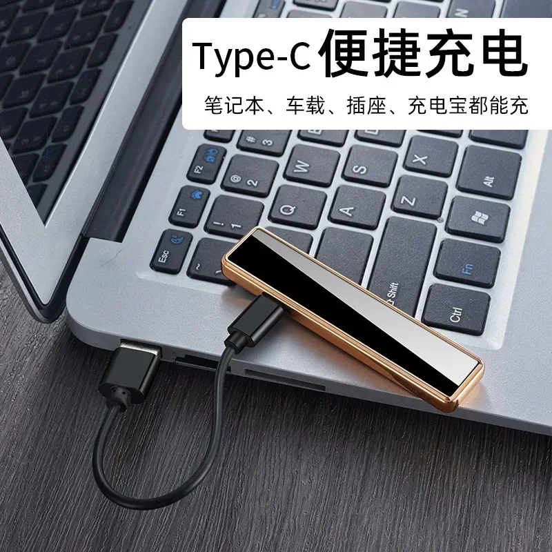 Mini Portable Tungsten Windproof Lighter Ultra-Thin Plasma Lighter USB Rechargeable Flameless Electric Pulse Outdoor Gift forMen