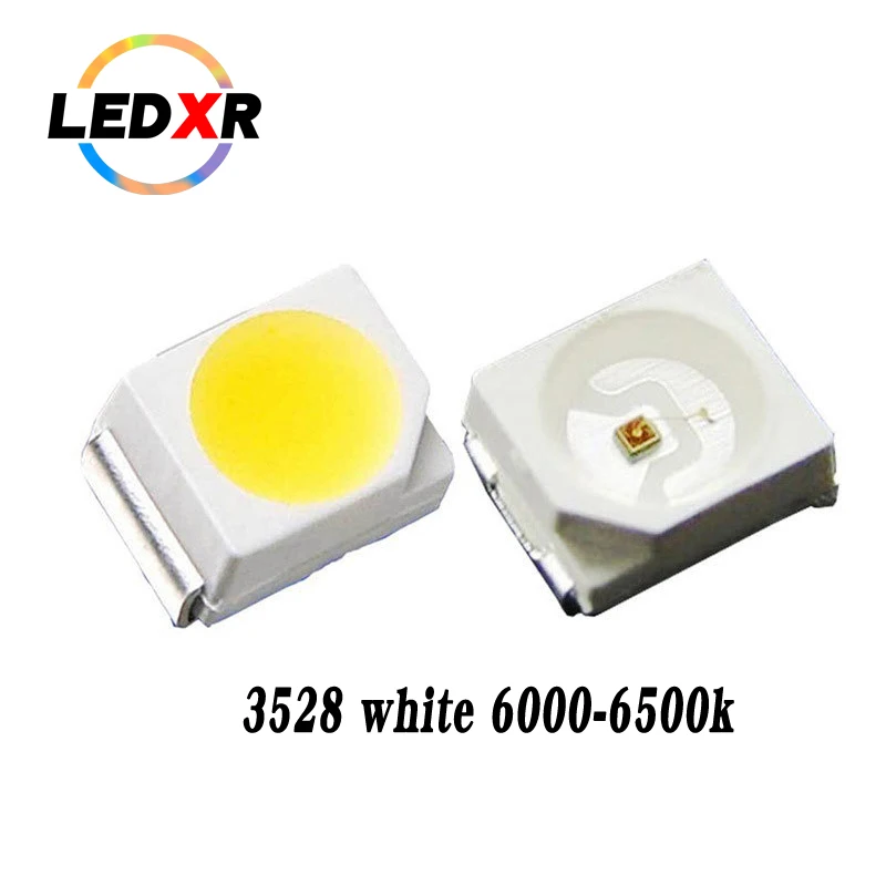 100pcs ultra-bright light-emitting diode 3528 smd led lamp beads 3528 white light lamp beads SMD LED6-7ML 3.0-3.2V 20mA 6500k