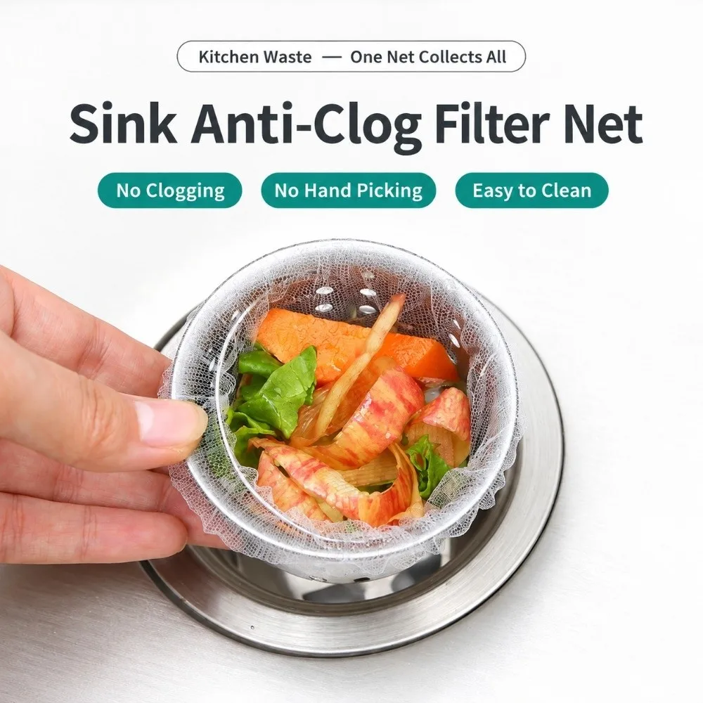 200 PCS 3.15×3.54in Sink Strainer Mesh Bag Disposable High Elasticity Filter Bag Anti Clogging White Drain Cover Net