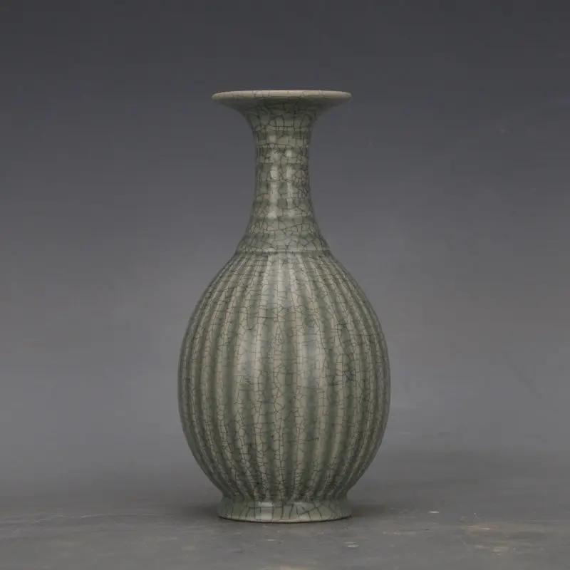 Song Ru Ware Celadon Glaze Melon Rib Pear Vase Spur Marks Antique Reproduction Porcelain Home Decor Collectible