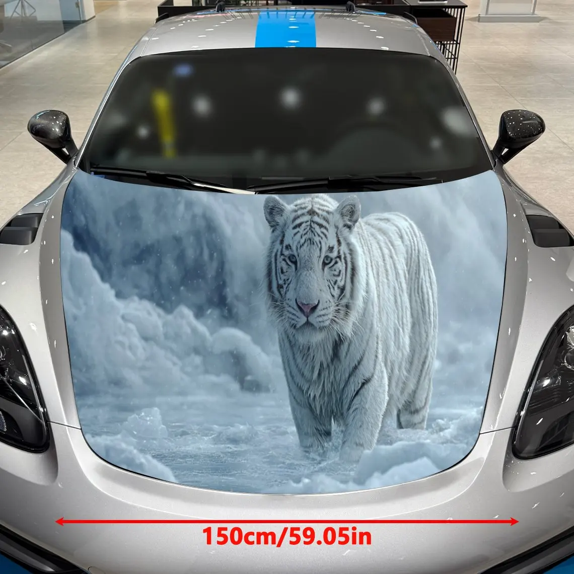 Elegant White Tiger Snowscape Car Cover Sticker, Auto Hood Decal, Car Exterior Scratch Resistant Decal, Trendy Gift for Car Love