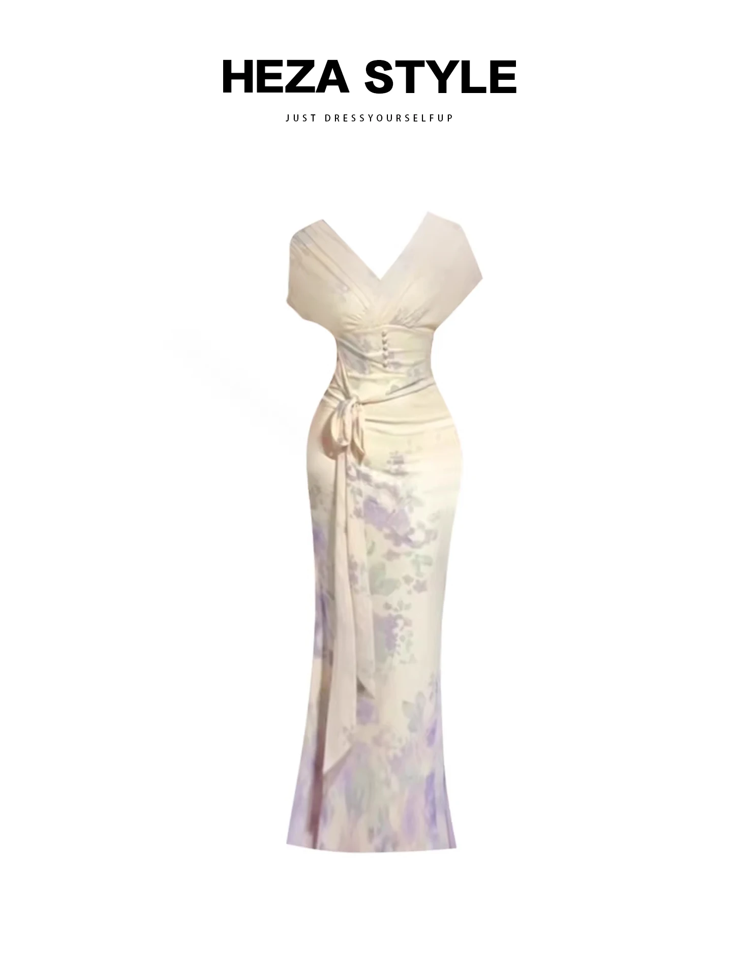 

Летнее женское платье HEZA с цветочным принтом, V-образным вырезом, эффектом тай-дай, облегающее, повседневное, для свиданий, с длинной юбкой, нежное, больших размеров