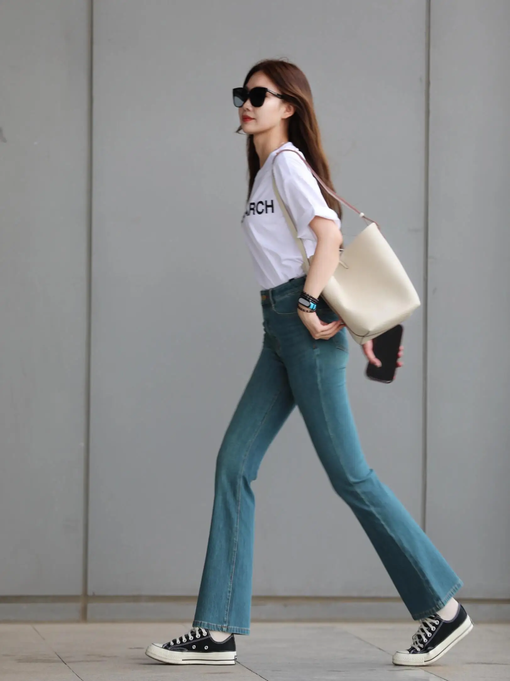 Retro  Blue Silk Elastic Micro Flare Denim Jeans Women's Thin Summer Small Size High Waist Nine Points  Hoof Pants