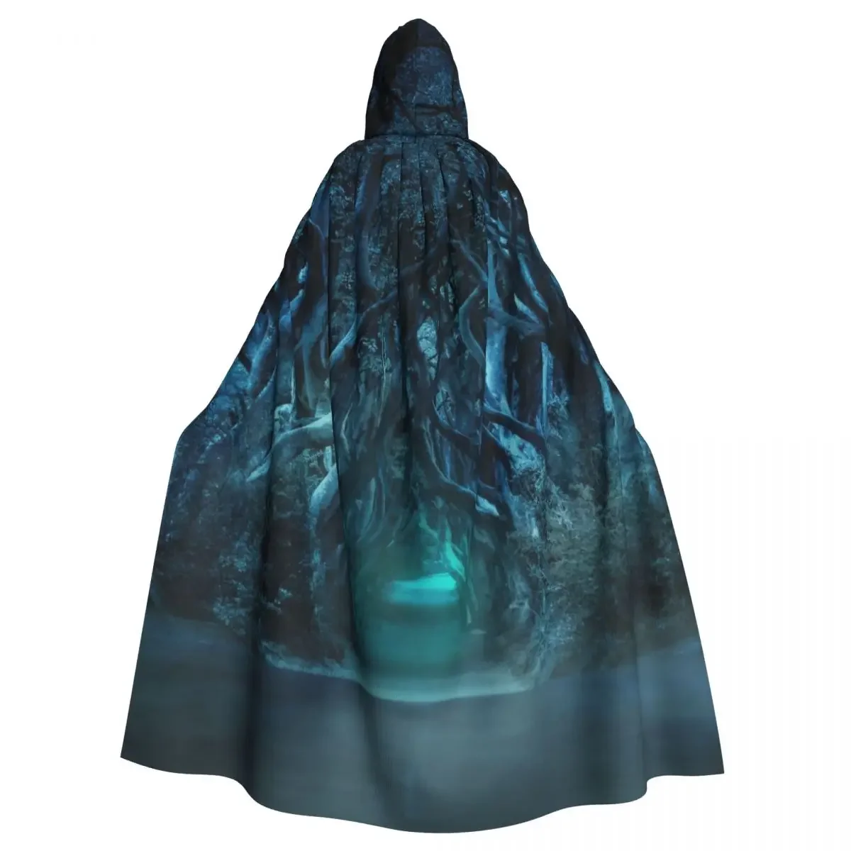 Moonlight Trees Road Hooded Cloak Polyester Unisex Witch Cape Costume Accessory