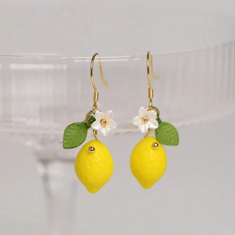 2 قطع لطيف الليمون الفاكهة زهرة ليف سحر الأقراط النساء الأزياء والمجوهرات الهدايا #1