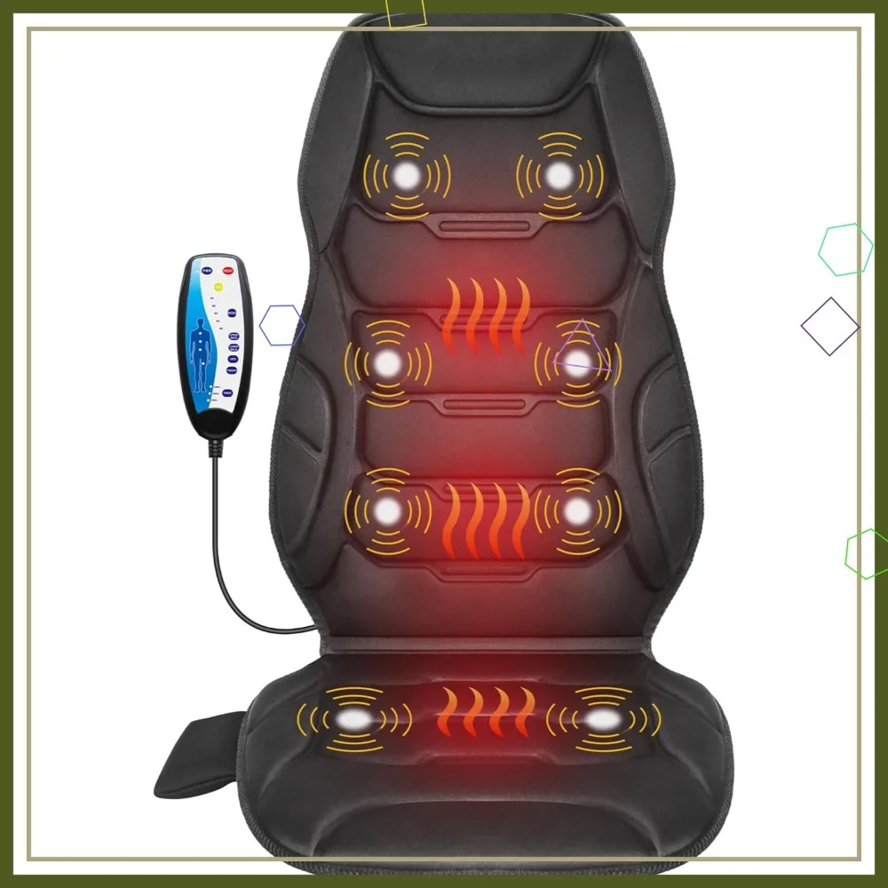 

Massage Seat Cushion, Back Massager with 8 Vibration Nodes & 5 Modes, Adjustable Chair Pad with Heat for Home Office