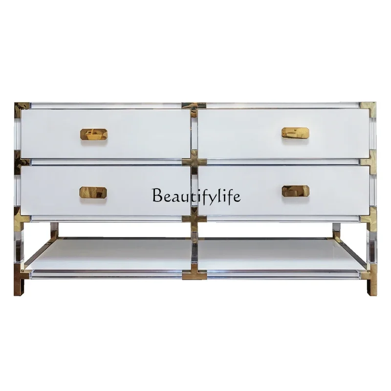 

XX39Exquisite light luxury high transparency acrylic chest gold parts model room furniture