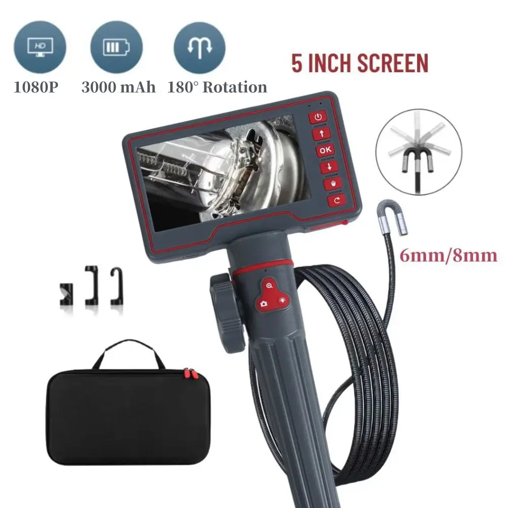 

6mm Lens 2 Way 180 Degree Articulating Industrial Endoscope 1080P Auto Car Repair Steering Borescope with 6 LED 4.3 " IPS LCD