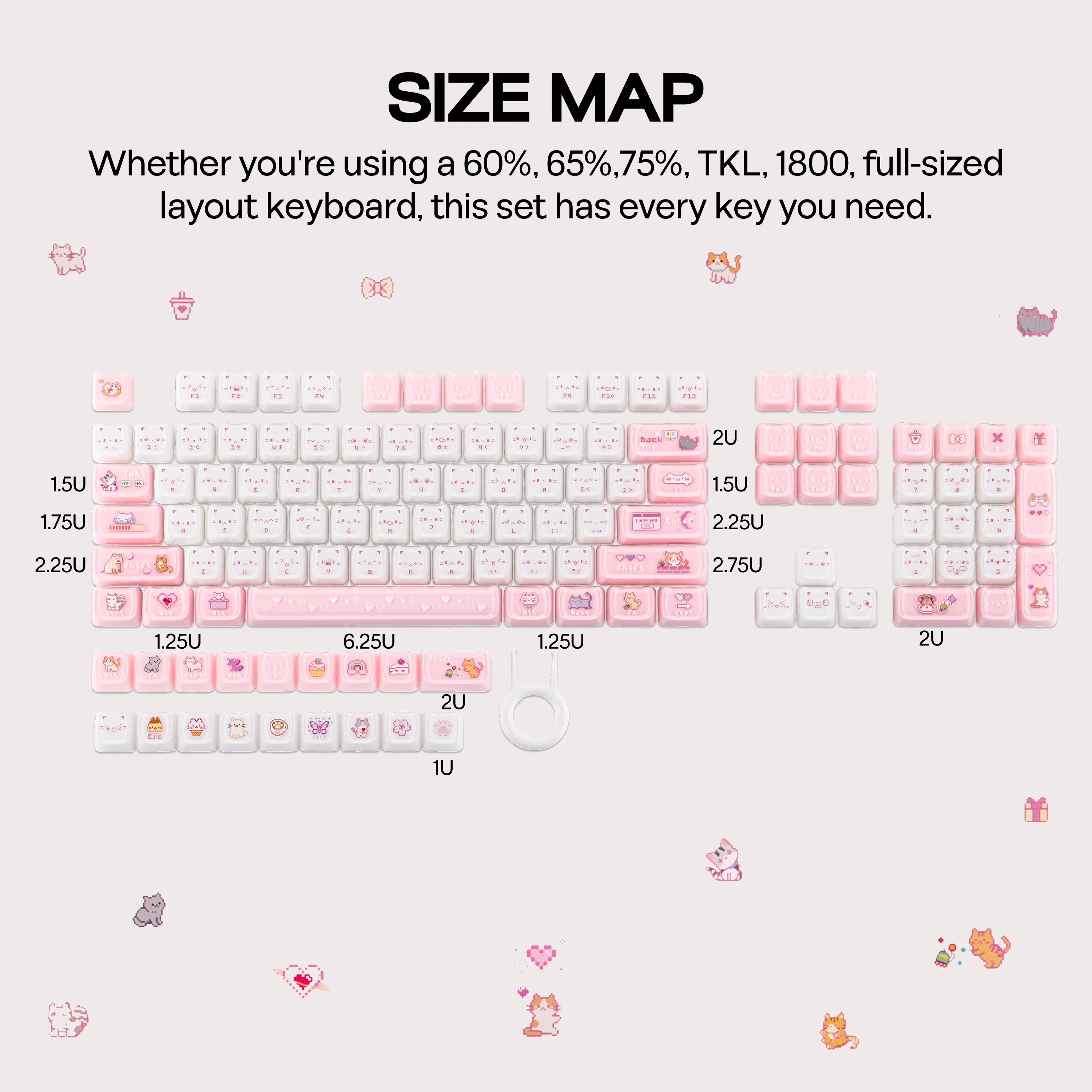 KiiBOOM Mewsic Jelly Keycap Set 122 MAO Profile ABS+PC Keycaps for 60%/65%/75%/TKL/96%/Full-Sized Keyboard view 5