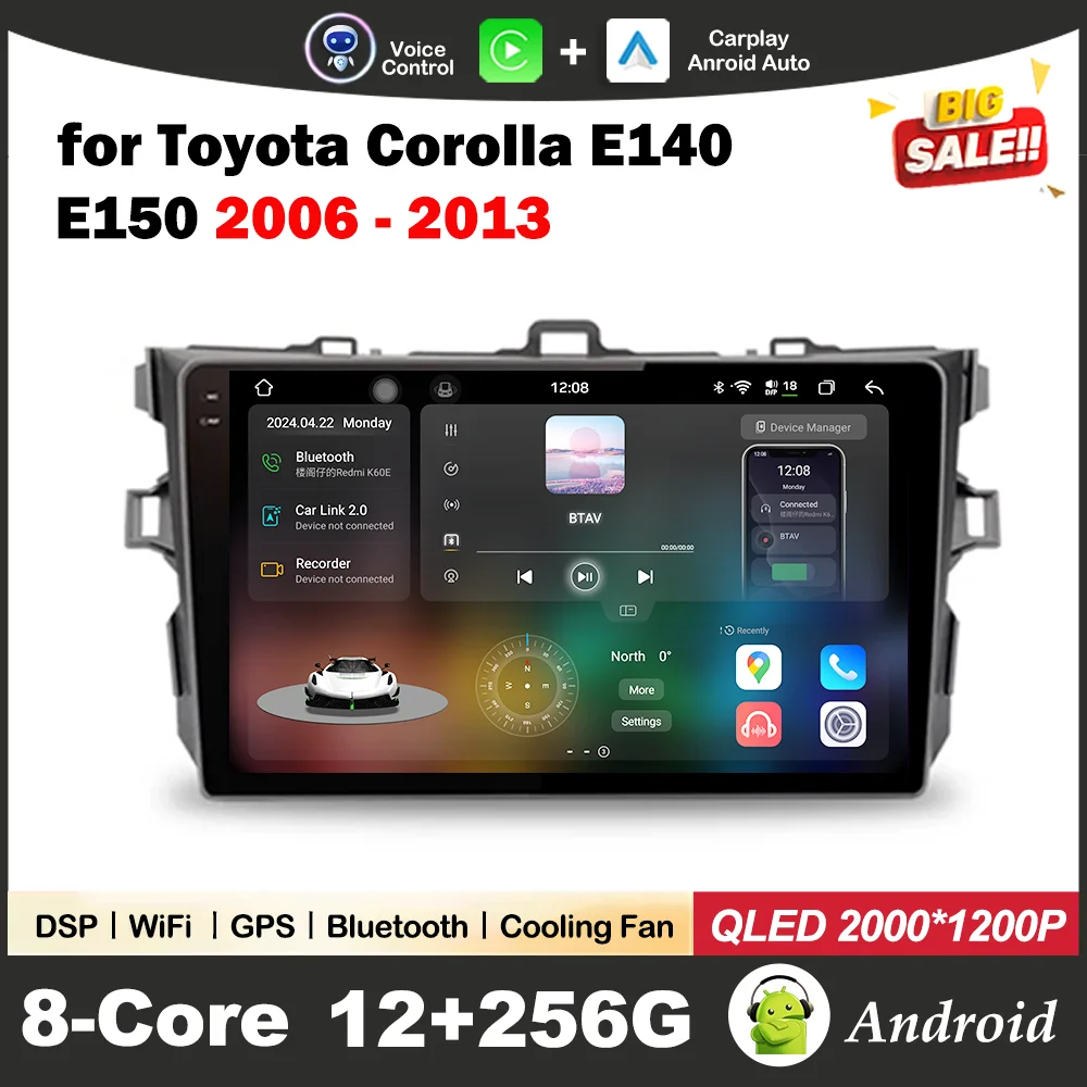 

Car Audio Multimedia Player for Toyota Corolla E140 E150 2006 - 2013 Android OS System GPS Bluetooth QLED IPS Screen WIFI+4G DPS