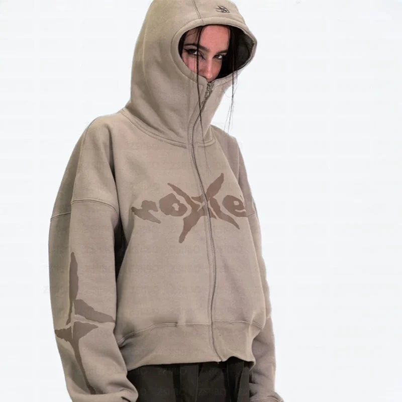 سترة صوفية بسحاب على الموضة للشارع مرسومة يدويًا للجنسين على الطراز الأمريكي