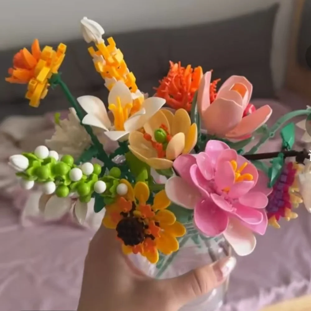 Building Blocks Flowers Eternal Bouquet Micro Brick Different Floral Designs Smooth Reusable Assembly Toy Bedroom Living Decor