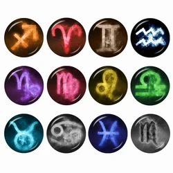 Colorful 12 Zodiac Signs 12mm/16mm/18mm/20mm/25mm/30mm Round Photo Glass Cabochon Demo Flat Back Making Finding
