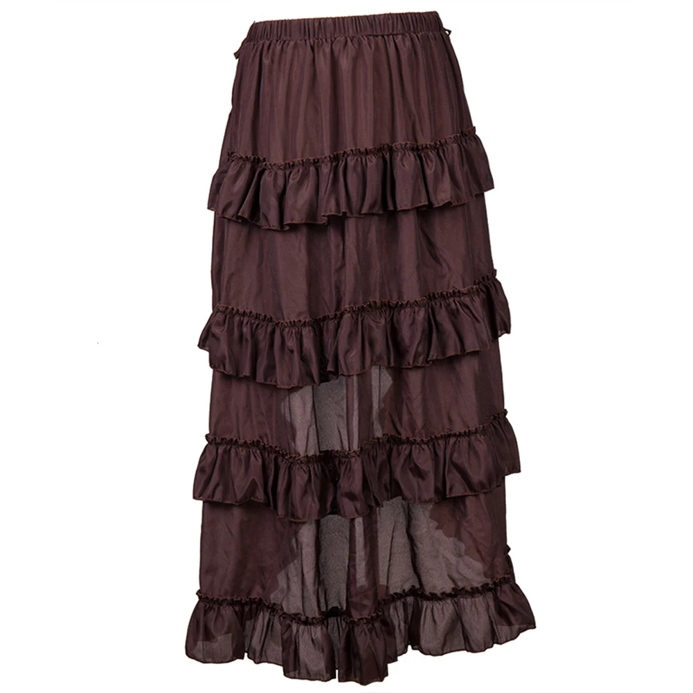Brown Front Short Back Long Asymmetrical Steampunk Vintage Skirt Victorian Ruffles Skirts For Women y2k Medieval Gothic Clothes