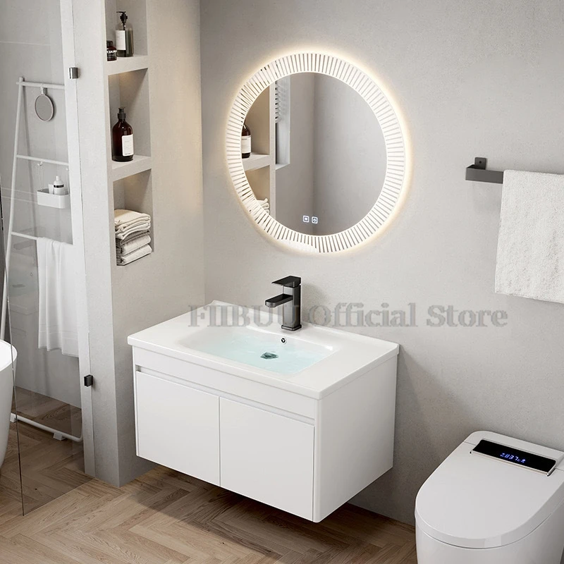 

Bathroom Cabinet Combination Ceramic Washbasin Wall Mounted Integrated Bathroom Vanity With Mirror Faucet Washbasin Furniture