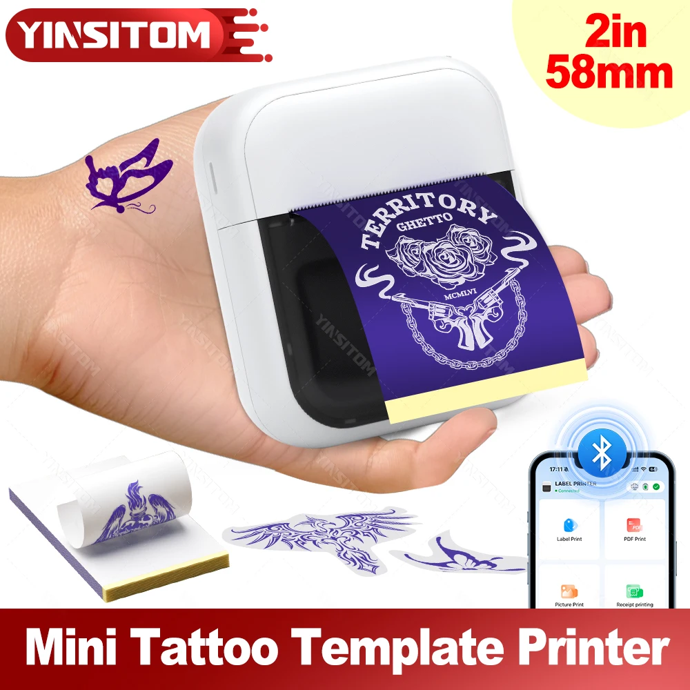 Portable Bluetooth 58mm Tattoo Printer Wireless Tattoo Stencil Printer Suitable for Artists&Beginners Supports Phones/Tablets/PC