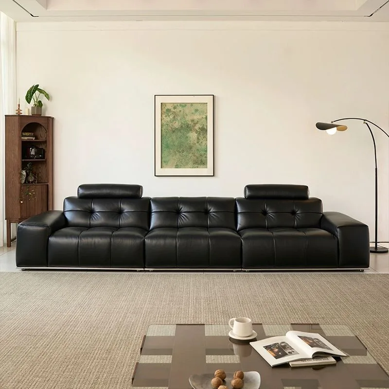 Italian minimalist leather sofa first layer cowhide living room modern simple leather art new sofa straight row