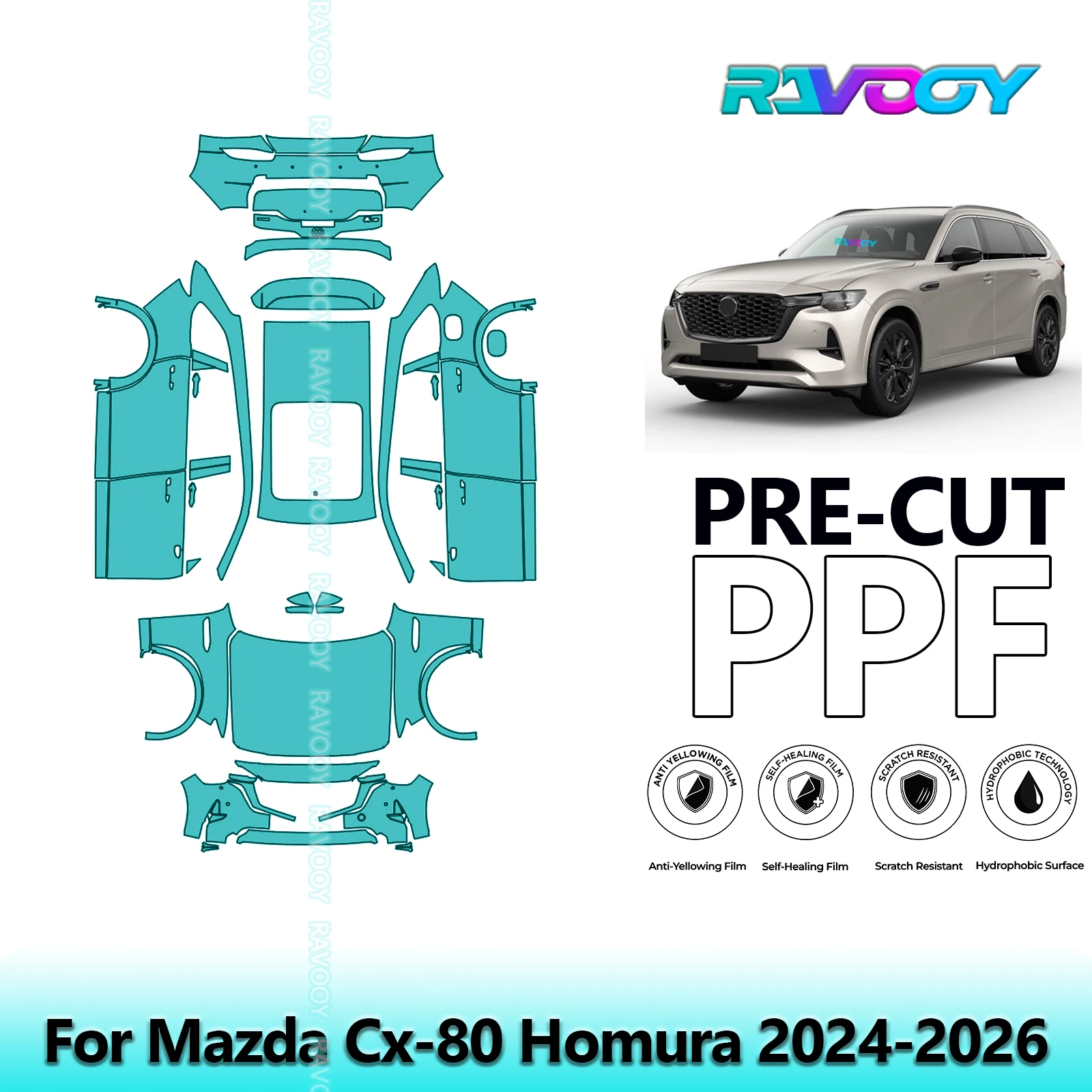 

For Mazda CX-80 Homura 2024-2026 Full Vehicle 8.5Mil Precut PPF Kit Paint Protection Film
