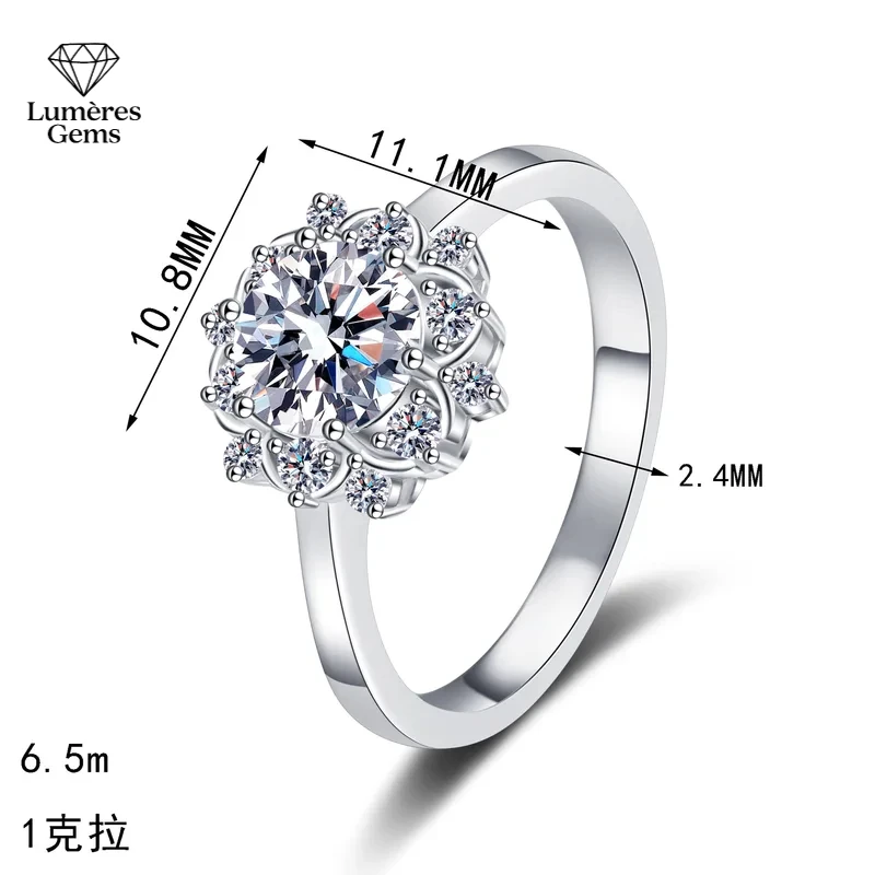 Luxury 1Ct Moissanite 18K White Gold & Platinum PT950 Engagement Ring For Women Wedding Glamorous Jewelry