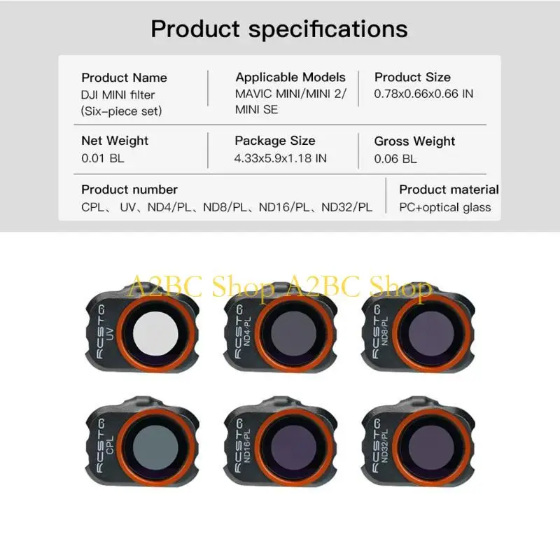A2BC 6x Camera Lens Protector Filter for DJI-Mavic MINI 1 2 UV CPL 4/8/16/32