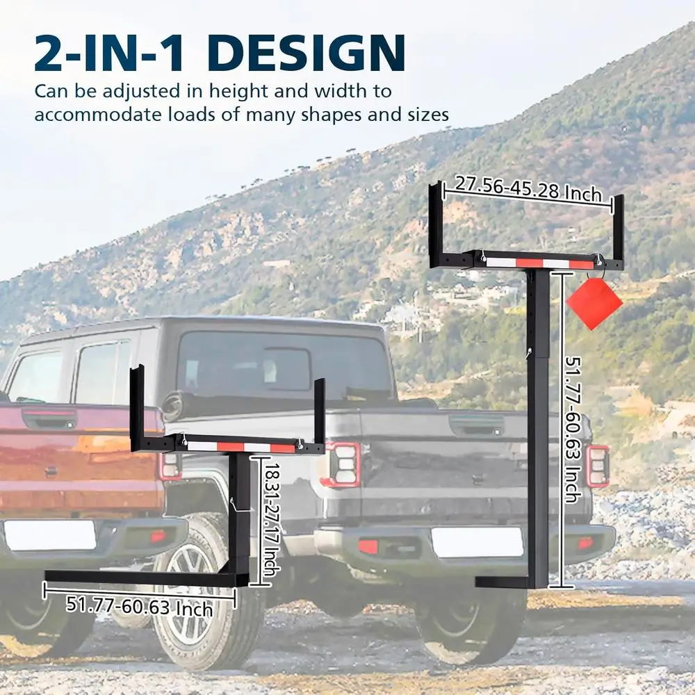 Versatile 2-in-1 Truck Bed Extender with Hitch Mount for Ladder and Lumber, Holds 800lbs
