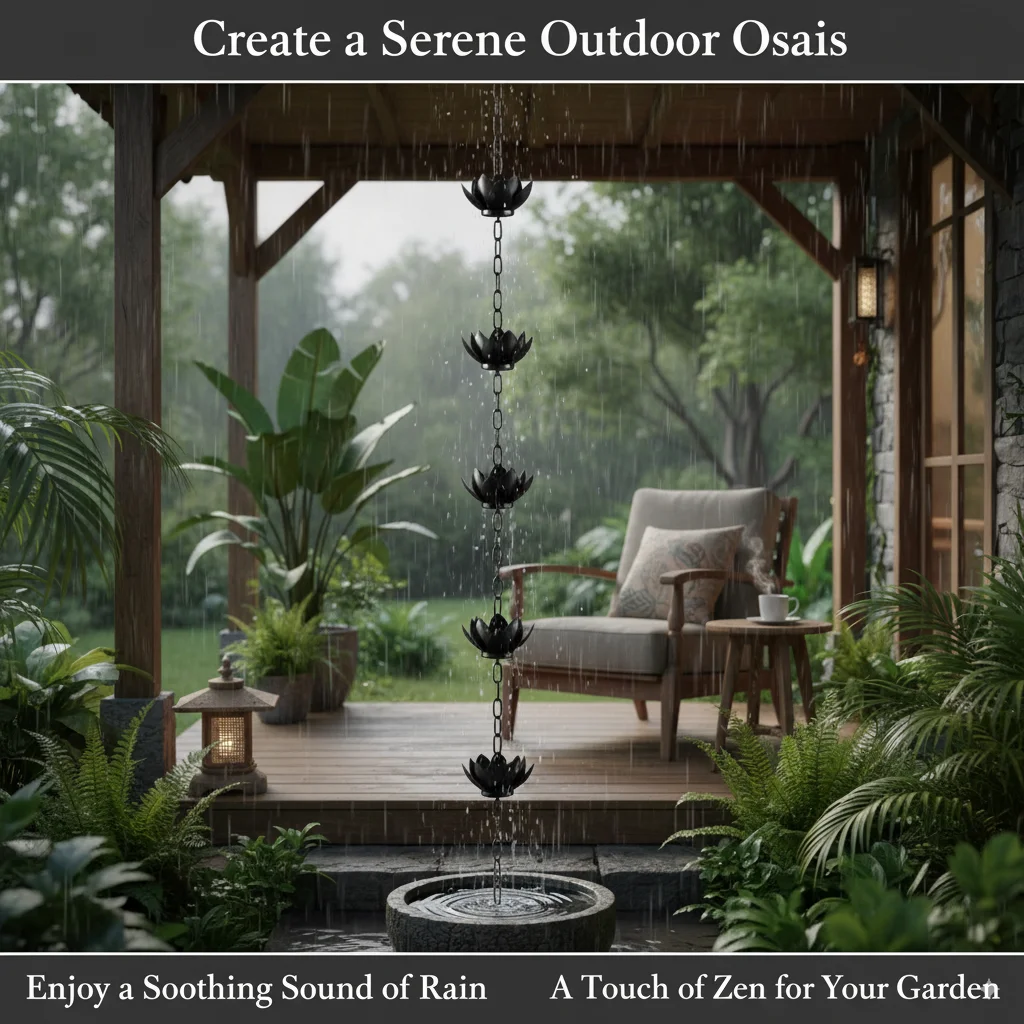 

1 шт., креативная ретро сверхмощная железная цепочка от дождя, элегантная цепочка с цветком лотоса для желобов, водосточные трубы, декоративная уличная цепочка