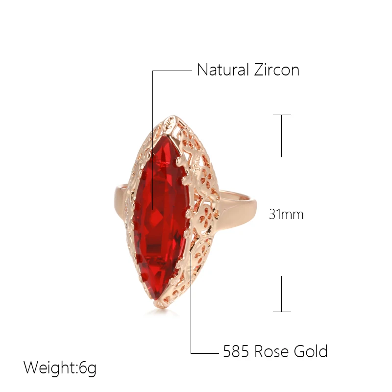 Wbmqda Luxury Red Natural Zircon Ring For Women 585 Rose Gold Color Boho Ethnic Accessories Vintage Wedding Party Fine Jewelry