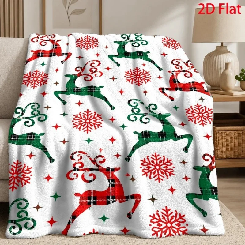 Red Green Xmas Tree Snowflake Print Throw Blanket, Holly Berry Minimalist Winter Season Household Throw Blanket