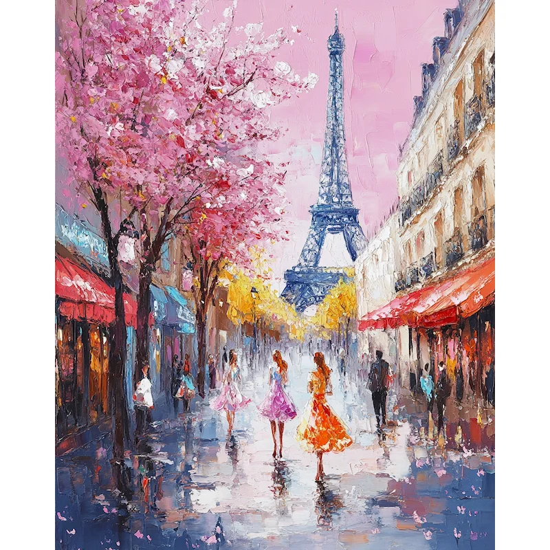 

GATYZTORY Painting By Numbers Pink Street Acrylic Paint Drawing Picture Frames Wall Landscape Frame Decoration Bedroom Adult