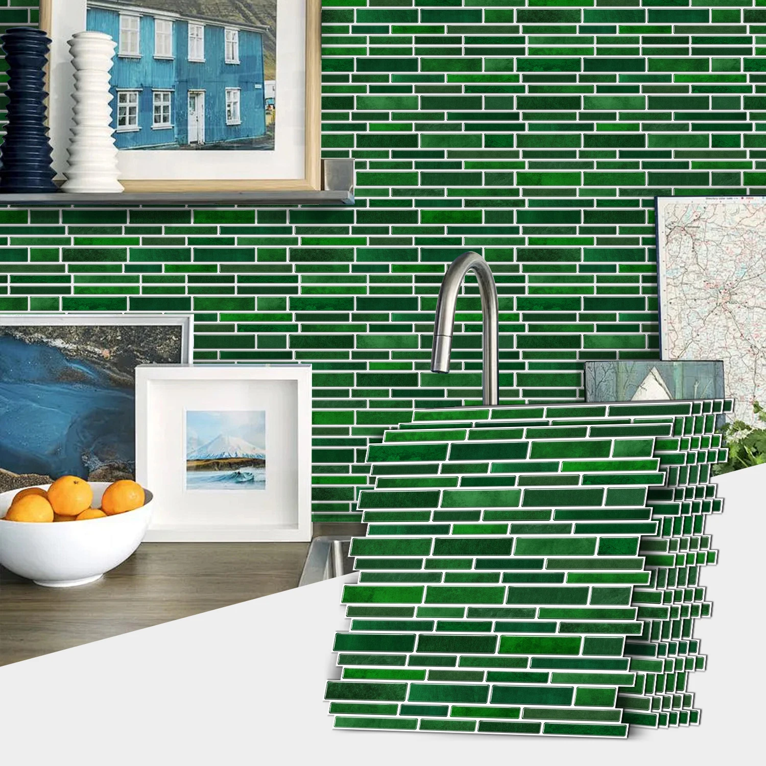 1/6/12PCS Green Marble Tile Stickers for Room Decoration Kitchen and Living Room Waterproofing Self-Adhesive Wall Stickers