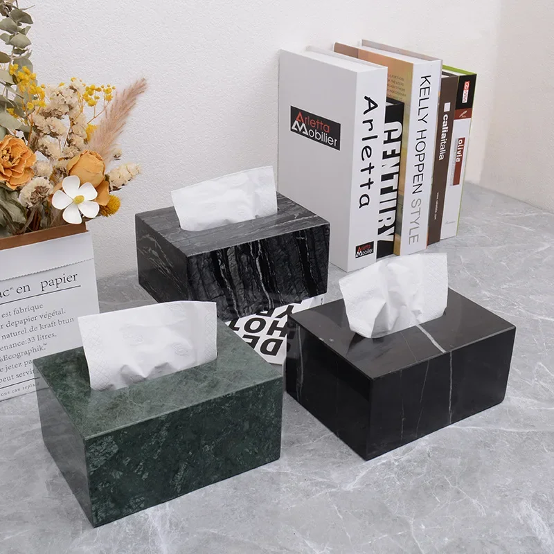 Wholesale Customized Natural Marble Pattern Paper Towel Box Nordic Living Room Restaurant Hotel Club Bathroom Luxury Drawer