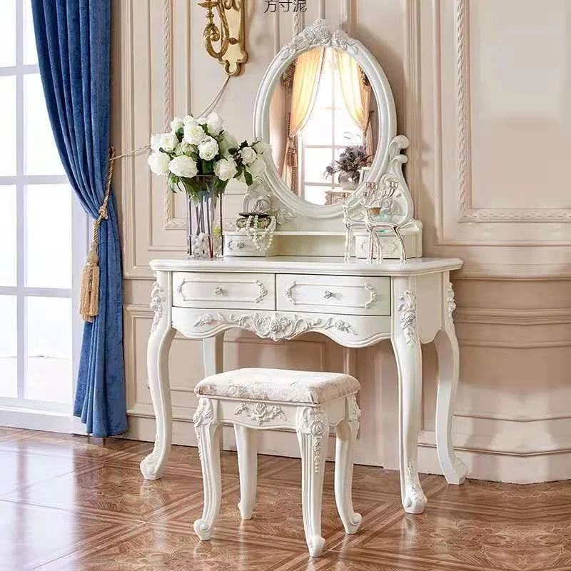 

Femme Mirror Vanity Makeup Desk Drawers European Lighting Dressing Table Storage Home Coiffeuse De Chambre Bedrooms Furniture