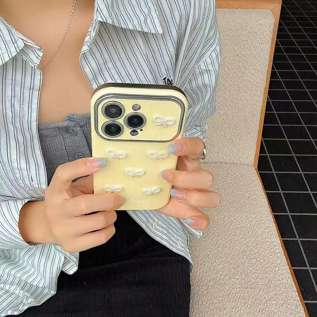 Стереоскопический жемчужный бант Dopamine для iPhone, кожаный мягкий корпус, большое окно, все включено, чехол с защитой от падения 11, 12, 13, 14, 15 Pro Max