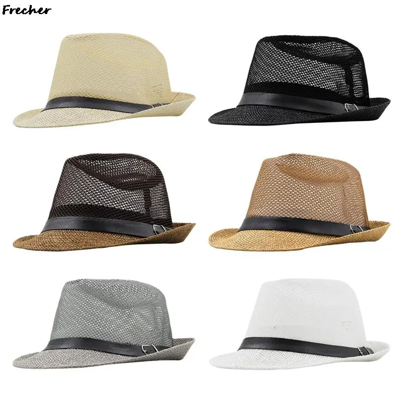 UV Protection Travel Caps Chapeu British Style Gentleman Hats Men Beach Straw Hat Hollow Mesh Summer Holiday Panama Breathable