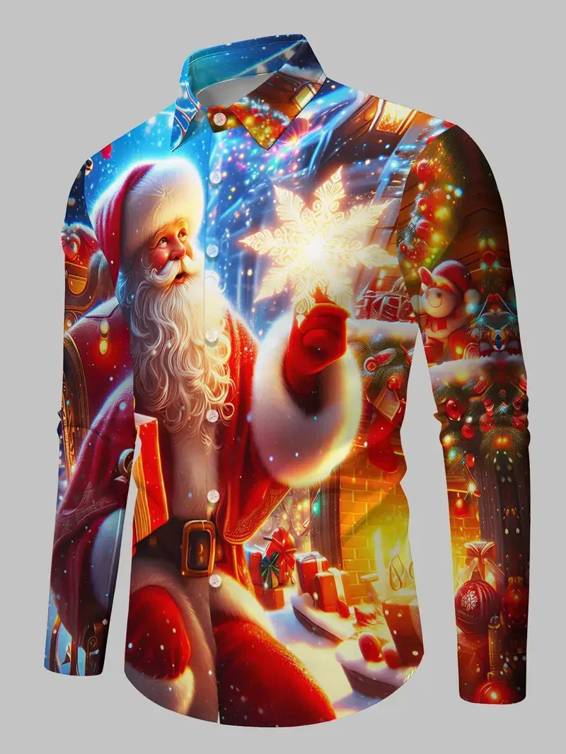 10 أنماط من 3D الأزياء ندفة الثلج طباعة عيد الميلاد نمط قميص للخريف والشتاء عارضة الرجال قميص طويل الأكمام تصميم أعلى