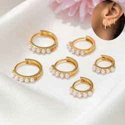 New Design Stainless Steel Pearl Minimal Hoop Earrings Women Korean Small Gold Color Circle Cartilage Earring Piercing Jewelry