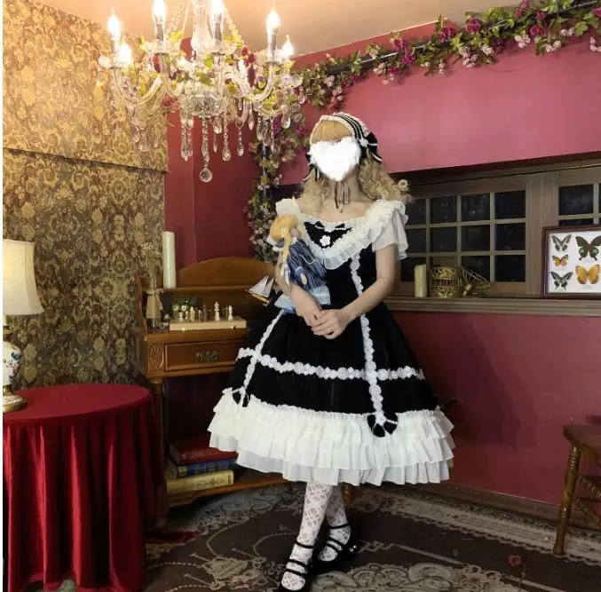 ヴィンテージレースプリンセスドレス,日本の甘いロリータ,ハイウエスト,ビクトリア朝のドレス,カワイイ,ゴシック,jsk loli cos