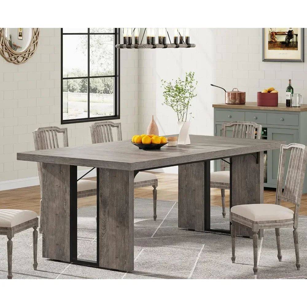 Large Dining Table, Capable of Accommodating 6 To 8 People, Multifunctional Dining Table in Rural Farmhouse Style Furniture