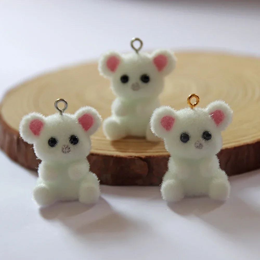 

20Pcs 3D Cute Flocked Bear Charms Cartoon Animal Doll Resin Pendant For Phone Bag Keychain Earring Necklace Diy Jewelry Make